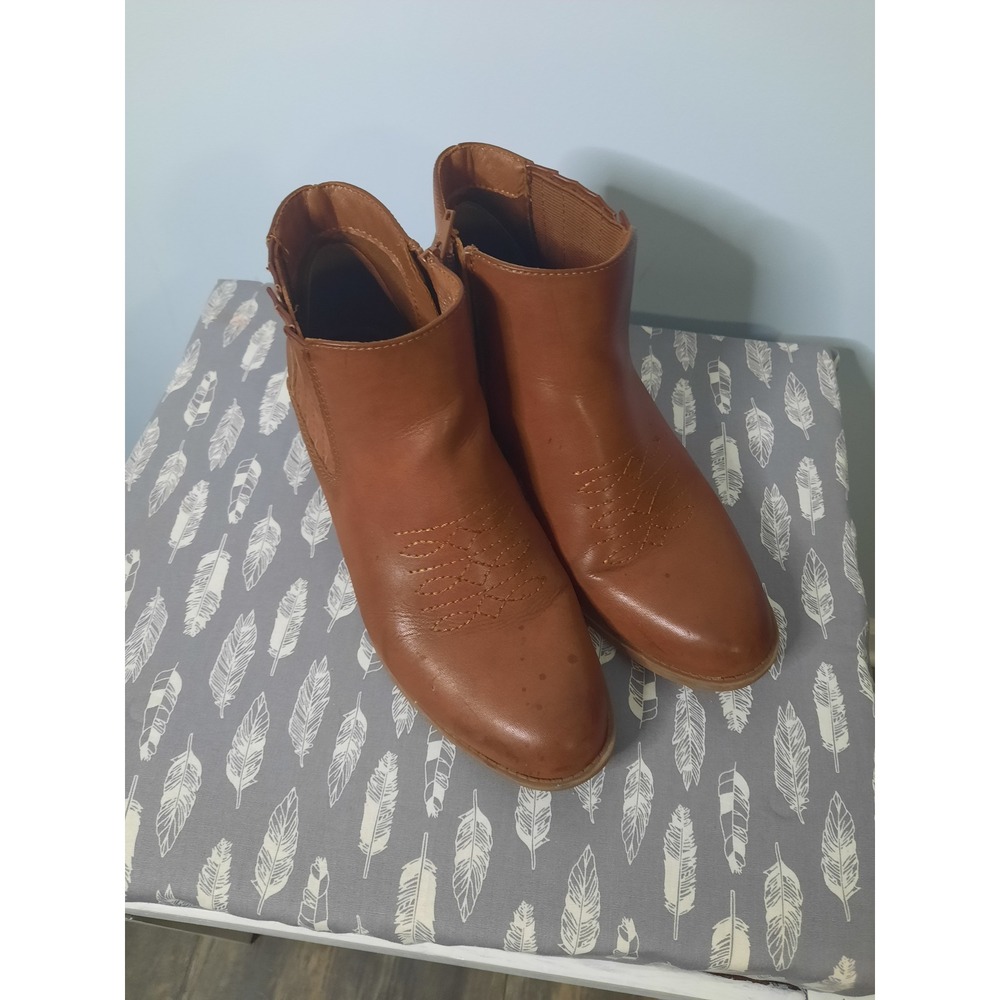 Frye and Co Jude Cognac Brown Western Ankle Boots Block Heel Size 9M